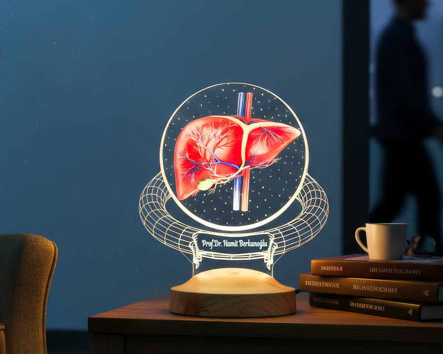 Karaciğer Hepatolog Uzmanına Hediye – Kişiye Özel Gastroenteroloji & Hepatoloji Doktoru LED Lamba, Karaciğer Tasarımlı Tıp Hediyesi