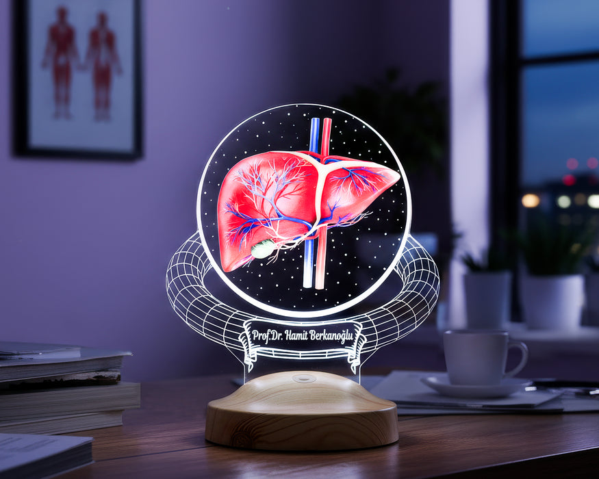 Karaciğer Hepatolog Uzmanına Hediye – Kişiye Özel Gastroenteroloji & Hepatoloji Doktoru LED Lamba, Karaciğer Tasarımlı Tıp Hediyesi